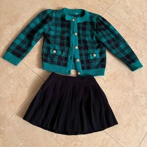 VINTAGE Multi-coloured plaid cardigan and pleated skirt set
